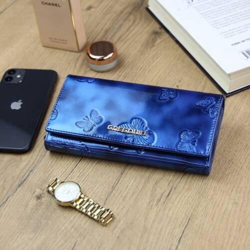 Women's leather wallet lacquered butterfly - BT-106