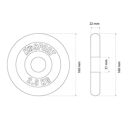 Gym cast iron disc 2,5 kg K-SPORT - O2.5