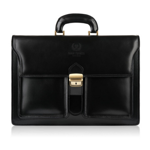 Men's leather briefcase for documents black shoulder bag for work Paolo Peruzzi - N02-BL