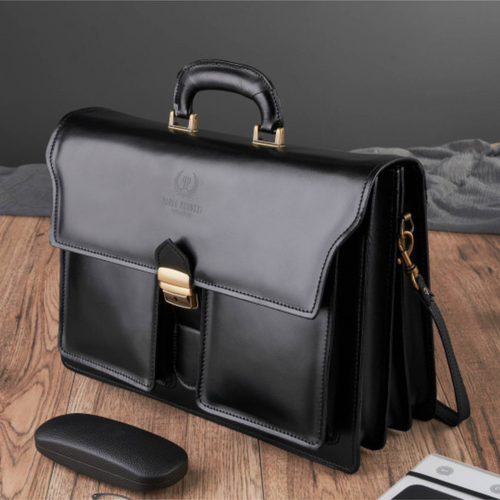 Men's leather briefcase for documents black shoulder bag for work Paolo Peruzzi - N02-BL