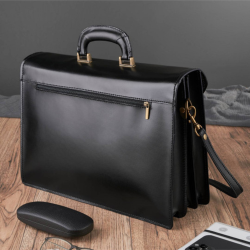 Men's leather briefcase for documents black shoulder bag for work Paolo Peruzzi - N02-BL