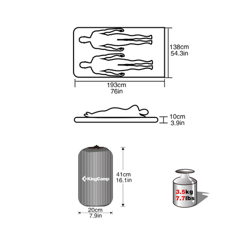 KING CAMP Double Self Inflating Camping Sleeping Pad Mat with 2 Pillows - KM3589