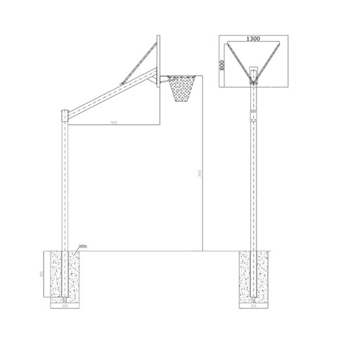 Basketball basket, 120cm reach, 120x90 epoxy backboard, fixed painted rim - Kos000025