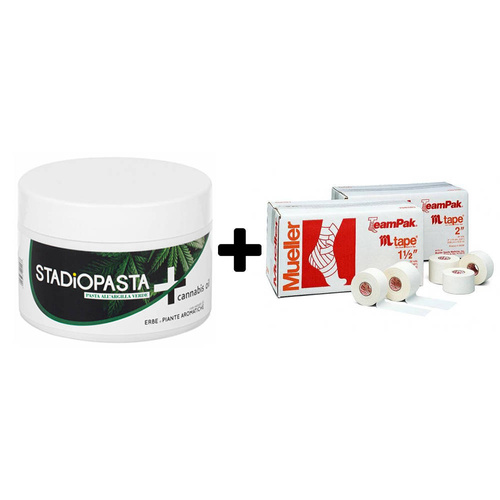 Stadiopasta Plus Cannabis pasta maść + Taśma Mueller Stretch M-Tape