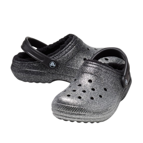Klapki sandały Crocs Classic Glitter Lined Clog Srebrne - 205842-067