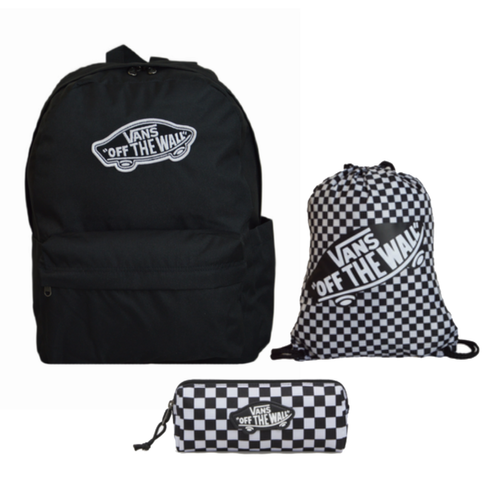 Plecak szkolny miejski Vans Old Skool Classic Backpack Czarny VN000H4YBLK1+Worek Szachownica+Piórnik