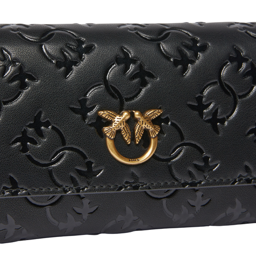 Damski portfel skórzany Pinko Love Tiny Birds Wallet C Monogram Czarny - 103765A1YB-Z99Q