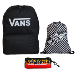 Vans Old Skool Print Backpack Black - VN000H50BLK1 + Vans Benched Bag + Pencil Pouch Fire