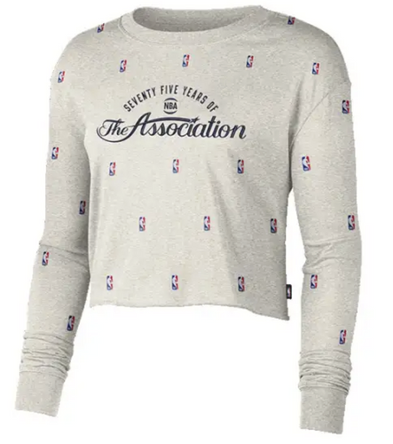 Bluza damska Nike NBA N31 Courtside Longsleeve Crop T-shirt Birch Heather - DA6810-051