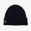 Czapka zimowa wełniana Lacoste Ribbed Wool Beanie Granatowa - RB0001-166