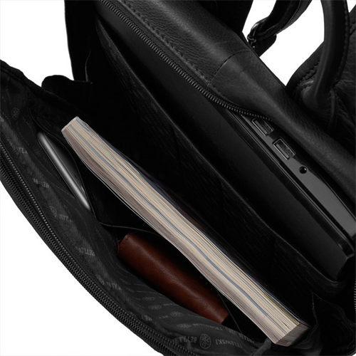 Leather Laptop Backpack Betlewski Cambridge Black  - BPL-01 DDDM