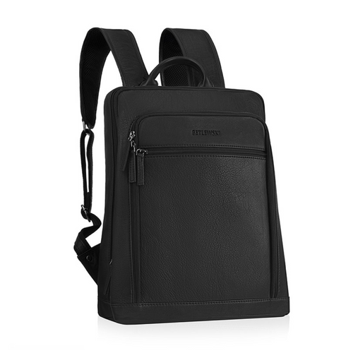 Leather Laptop Backpack Betlewski Cambridge Black  - BPL-01 DDDM