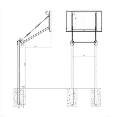 RomiSport double-post basketball basket, 160cm reach, 180x105 backboard, tiltable rim - Kos000056
