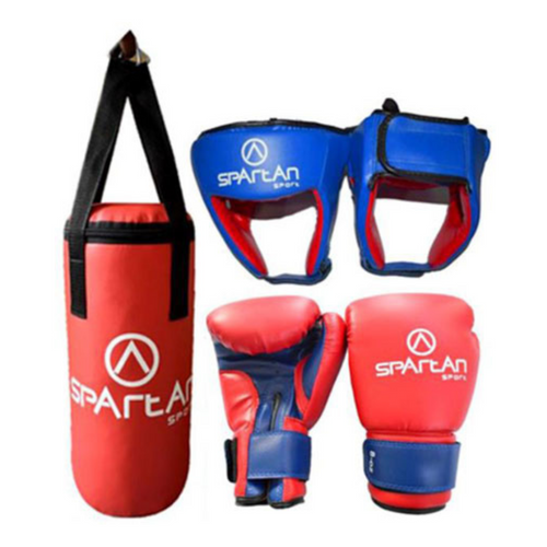 Zestaw do boksowania dla dzieci Spartan kask + rękawice + worek - 1138