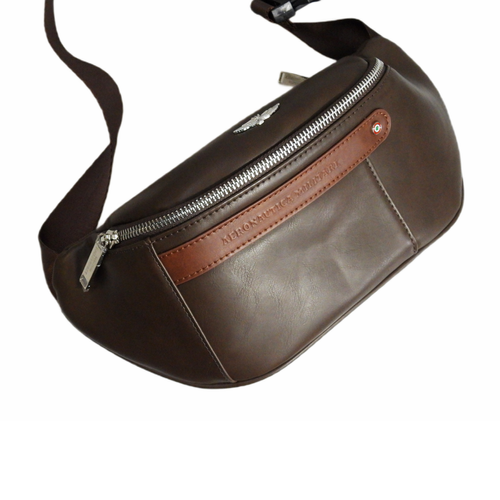 Saszetka męska nerka biodrowa Aeronautica Militare Waist Bag Brązowa - AM-393-MORO