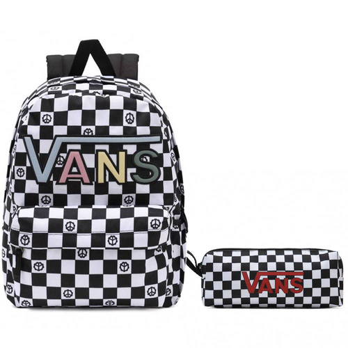 Plecak szkolny Vans Realm Flying V Szachownica Czarno Biały + Piórnik 