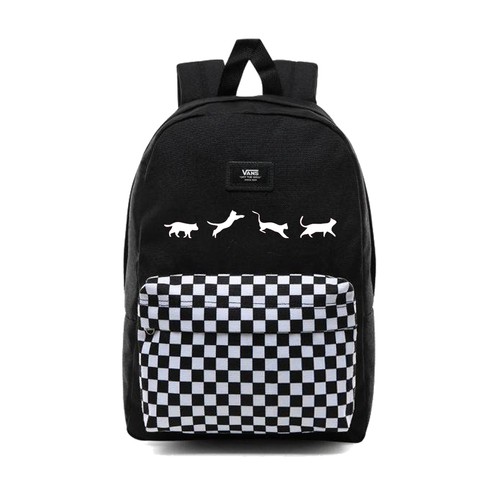 Plecak szkolny Vans Realm Backpack New Skool Checkerboard kratka VN0002TL2OB + Custom Cats