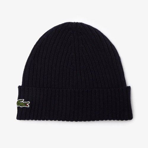 Czapka zimowa wełniana Lacoste Ribbed Wool Beanie Granatowa - RB0001-166