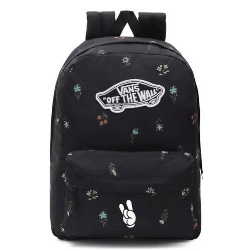 Plecak szkolny VANS Realm Backpack czarny kwiaty Custom emoji łapka