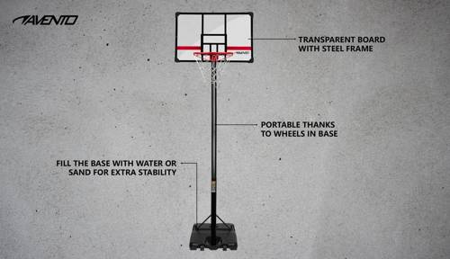 Zestaw kosz do koszykówki Mobilny Stojak Regulowany Avento - 47SD-BLK